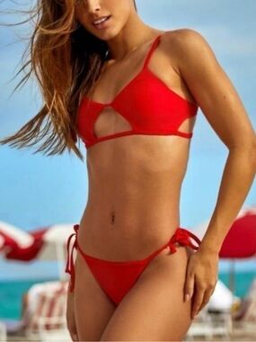 Women's Red Cutout Tie-Side Bikini Set